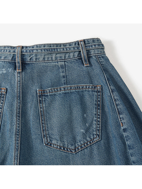 Belted Half Denim Pants