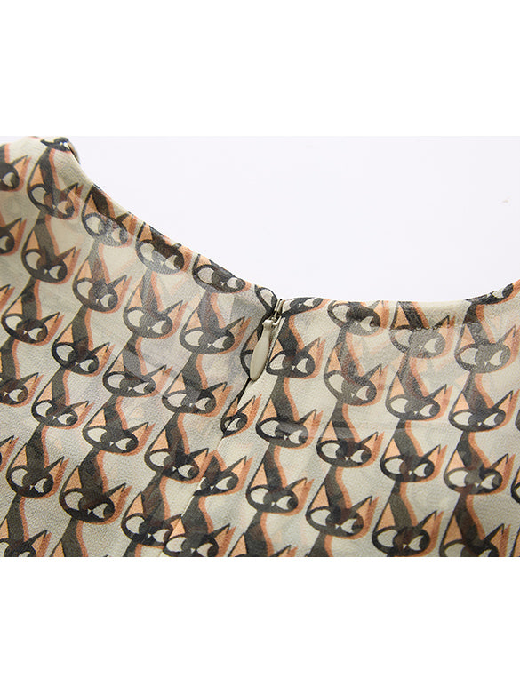 Cat Printed Chiffon Blouse