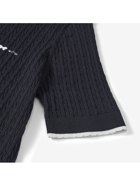 Frill Piping Polo Knit Top