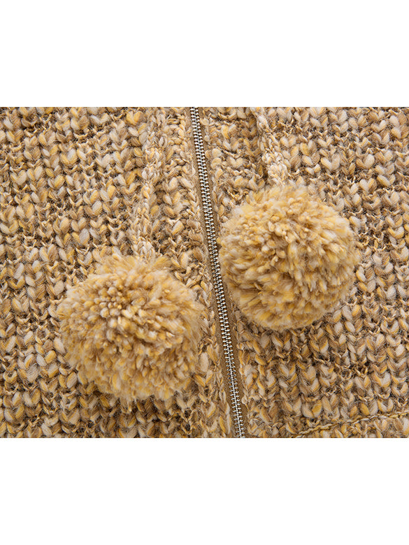 Pompon Knit Zipper Hoodie