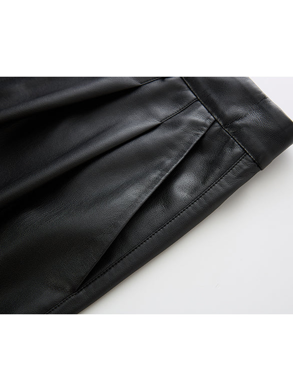Fake Leather Belted Short Pants