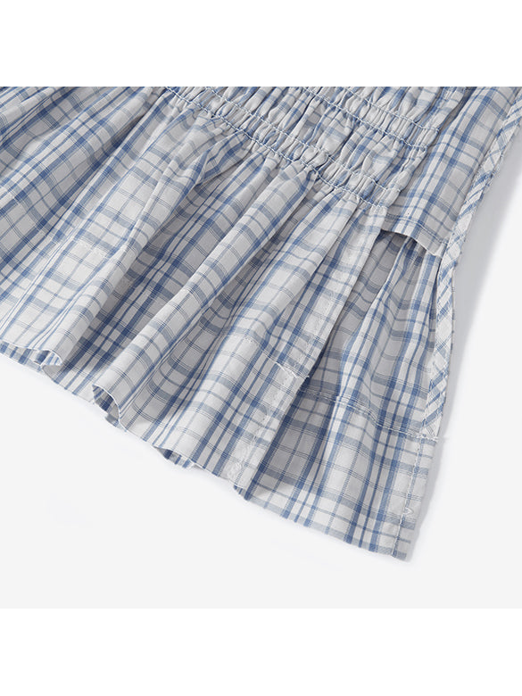 Plaid Gather Sleeveless Top