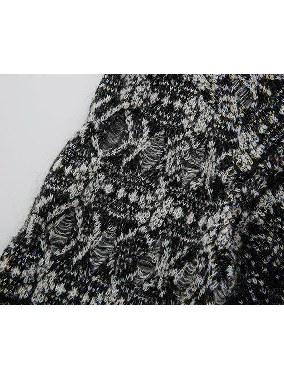 Off-shoulder Geometric Pattern Knit