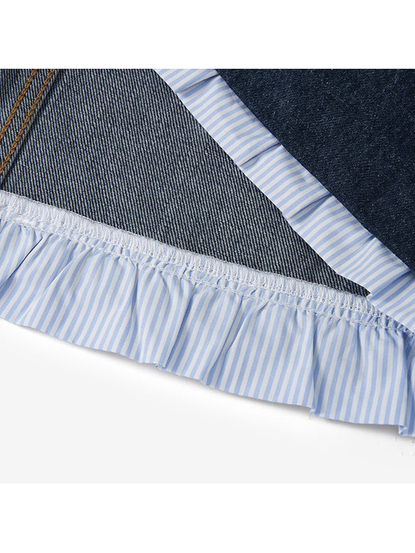 Stripe Frill Rigid Denim Skirt