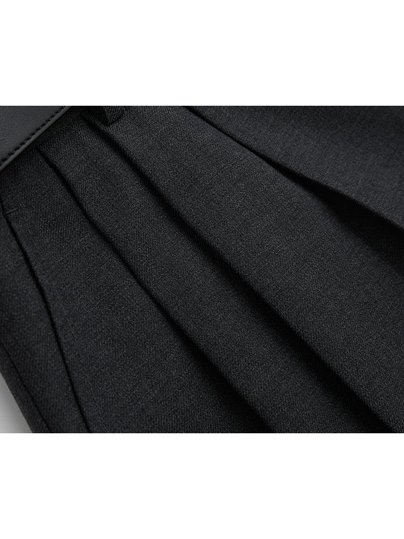 Combination Belted Pleats Short Pants