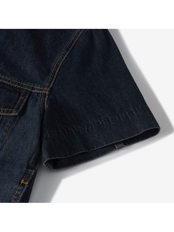 Stripe Collar Rigid Denim Jacket