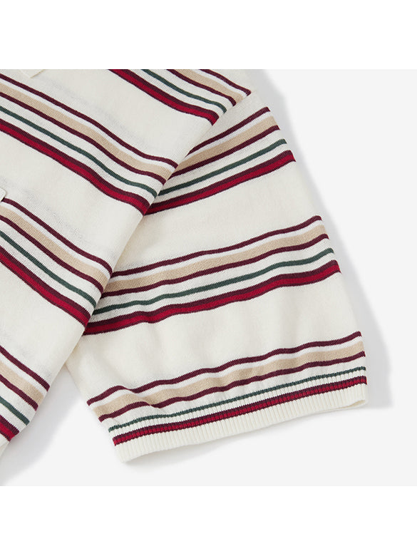 Retro Color Stripe Design Polo Knit