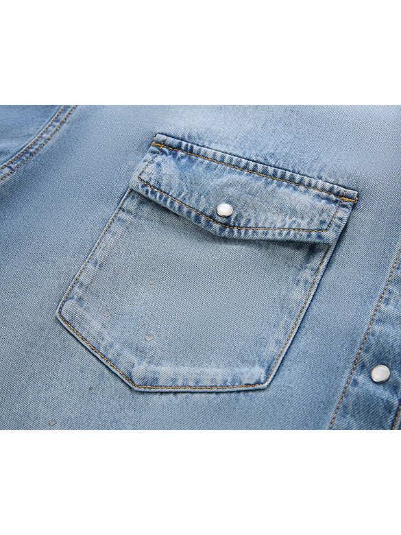 Gradation Color Badge Denim Shirt