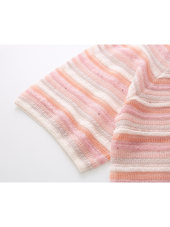Sequins Design Pink Stripe Knit