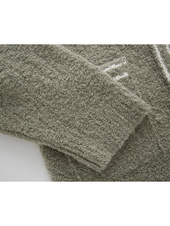 Loop-yarn Line Knit Gawn Hoodie