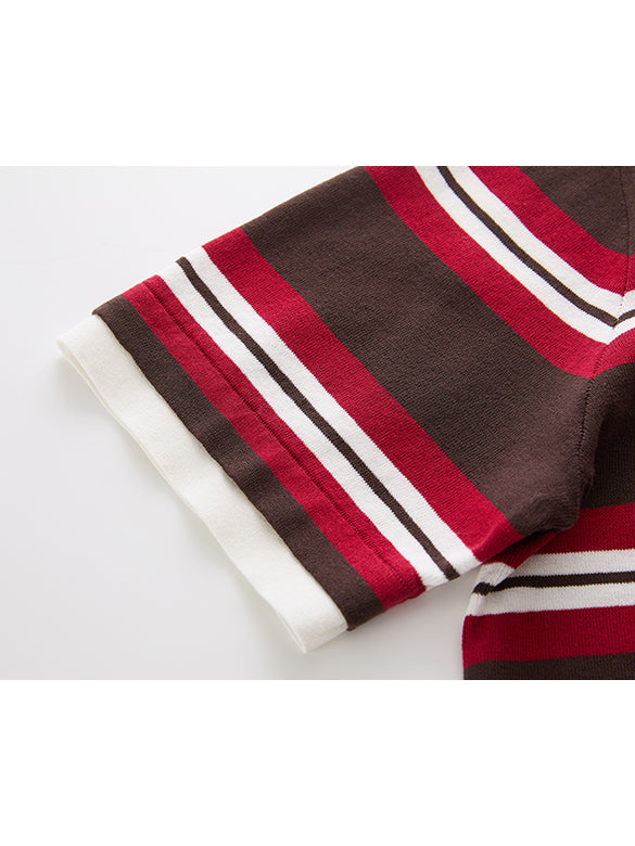 Retro-color Stripe Polo Knit Dress
