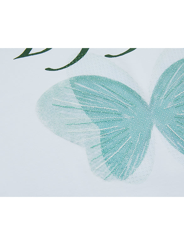 Butterfly Printed & Beads Compact T-shirt