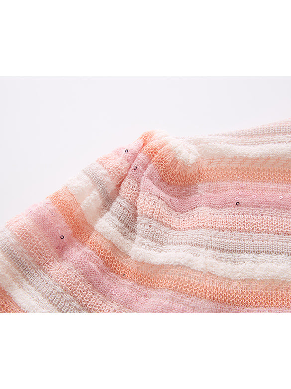 Sequins Design Pink Stripe Knit Cardigan