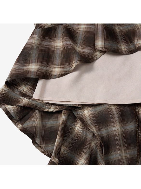 Plaid Asymmetry Skirt