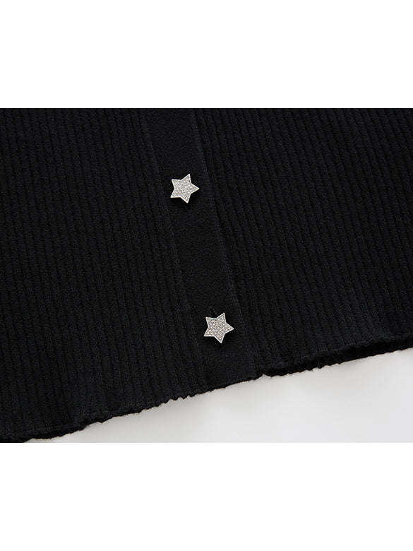 Star Button Rib Knit Cardigan