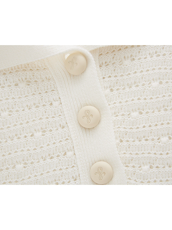 Rib-collar Polo Knit Top
