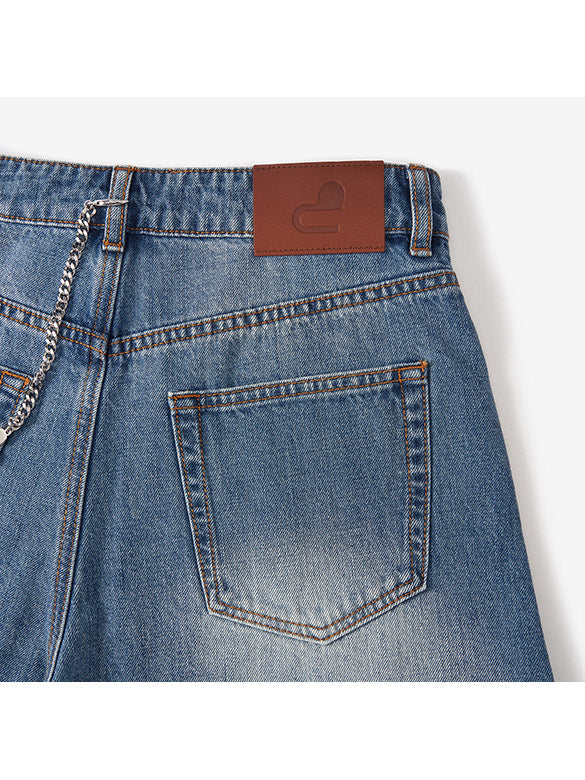 Pearl Wallet-chain Denim Short Pants