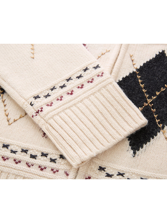 Argyle Zipper Knit Cardigan
