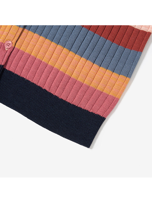 Retro Color Stripe Rib Knit Cardigan