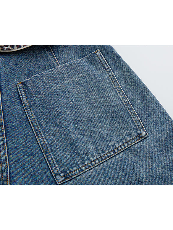 Scarf Belted Denim Half Pants