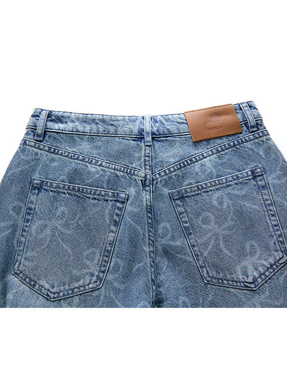 Ribbon Printed Denim Pants