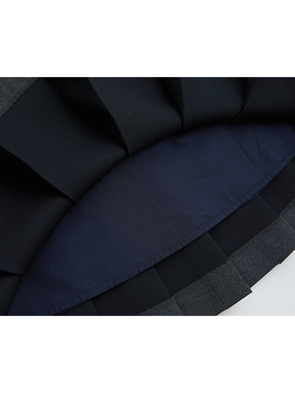 Plaid Tweed Combination Pleats Skirt