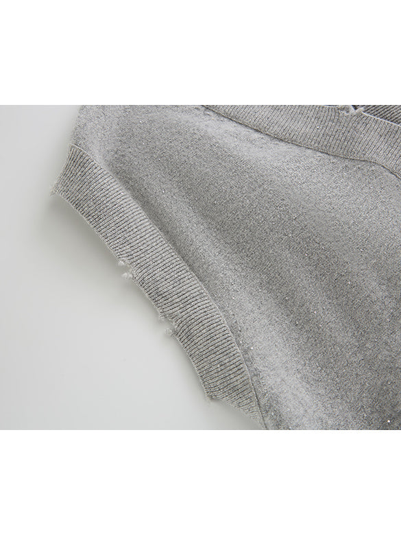 Glitter Damage Sleeveless Knit Top
