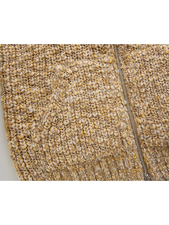 Pompon Knit Zipper Hoodie