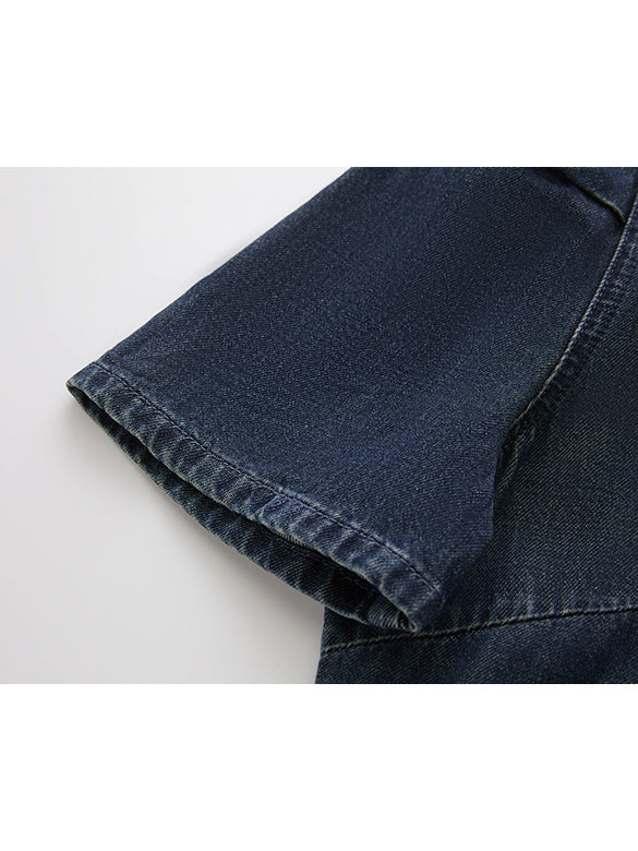 Frill Combination Denim Dress