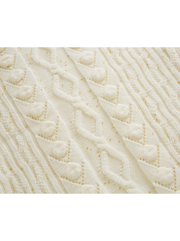 Beads Cable Knitting Cardigan