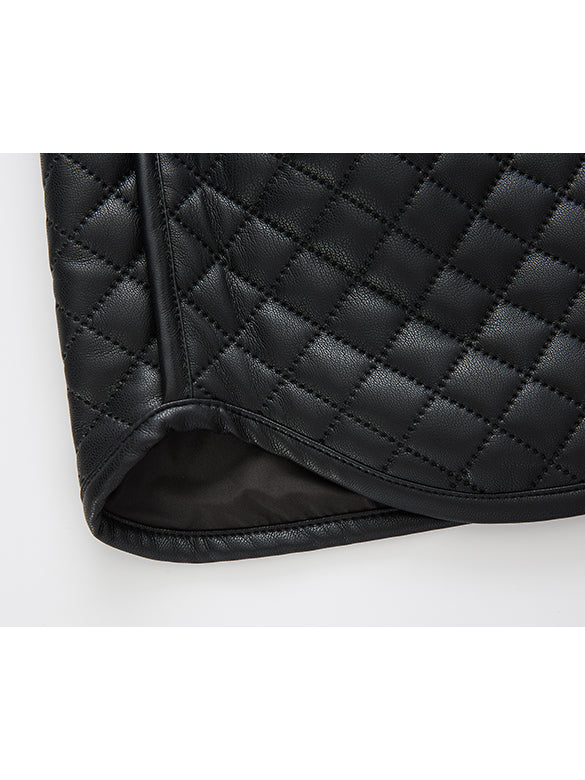 Fake Leather Quilting Short Pants