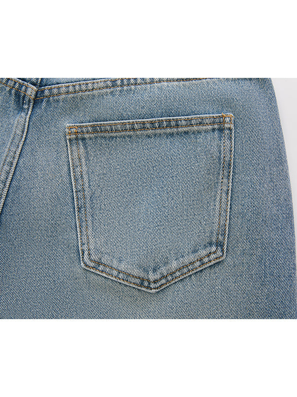 Beads Fringe Design Denim Pants