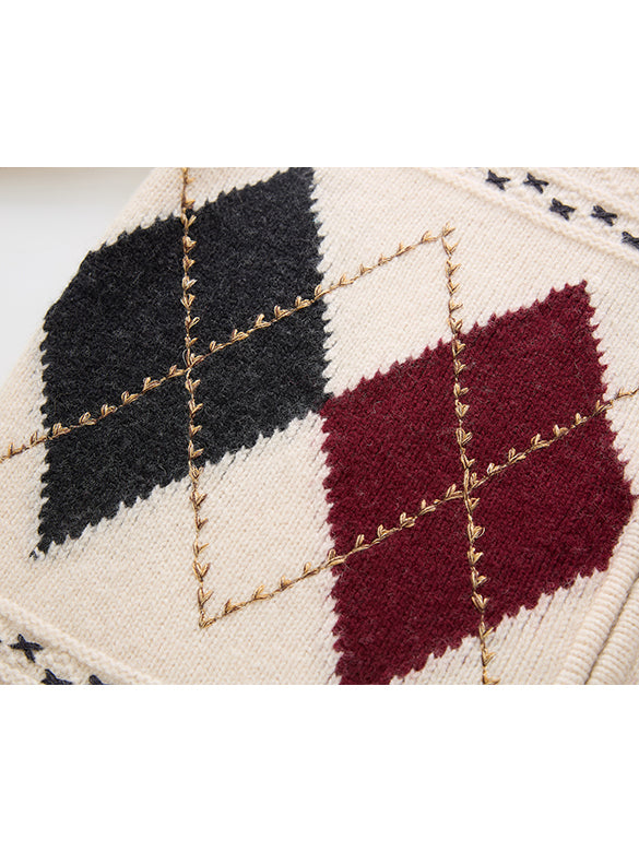 Argyle Zipper Knit Cardigan