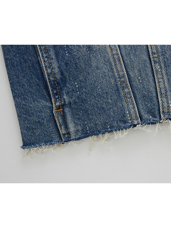 Clear Beads No-collar Denim Jacket