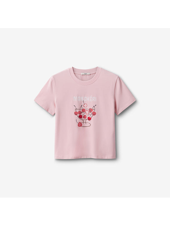 Cherry Printed & Beads T-shirt