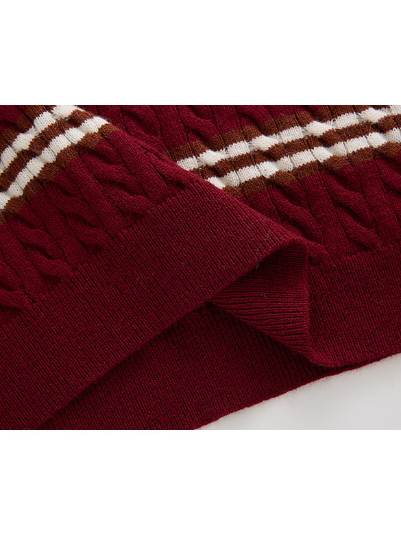 Retro Color Stripe Polo-Knit Top