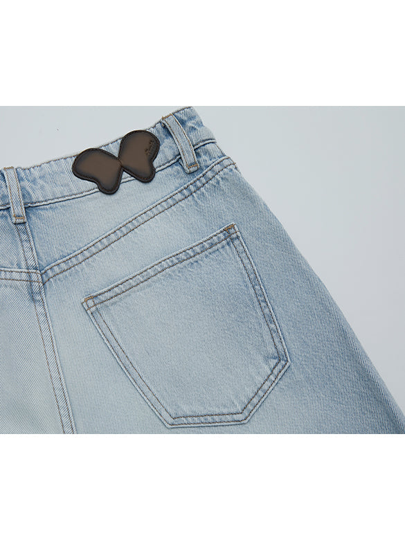 Butterfly Patch Clear Beads Denim Pants