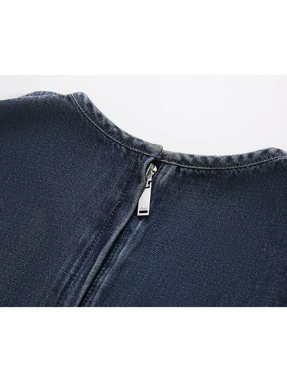 Frill Combination Denim Dress