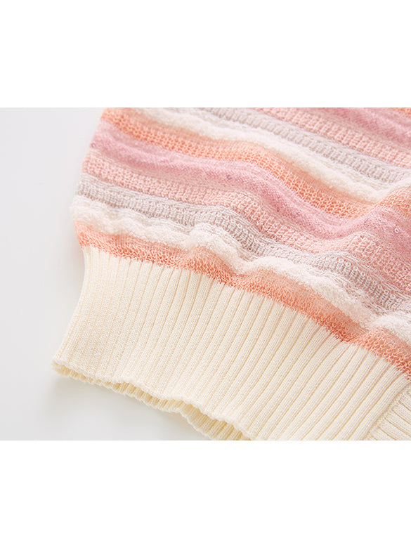 Sequins Design Pink Stripe Knit Cardigan