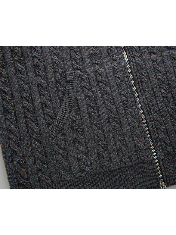 Pompon Design Knitting Zipper Hoodie