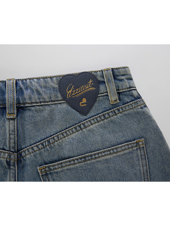 Foil Printed Denim Pants