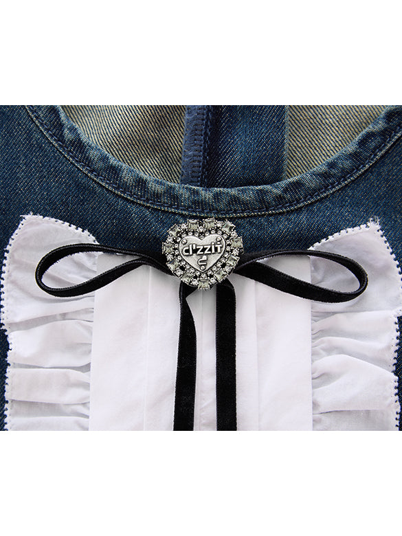 Frill Combination Denim Dress