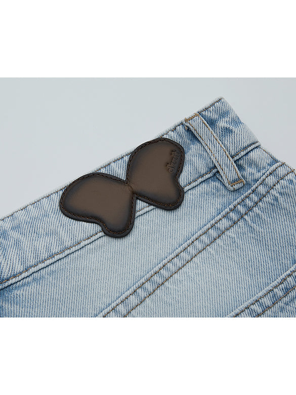 Butterfly Patch Clear Beads Denim Pants