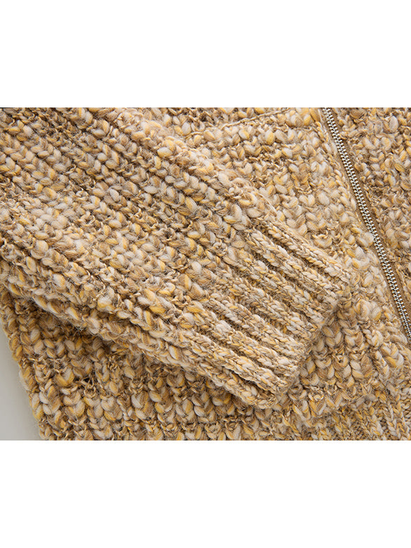 Pompon Knit Zipper Hoodie