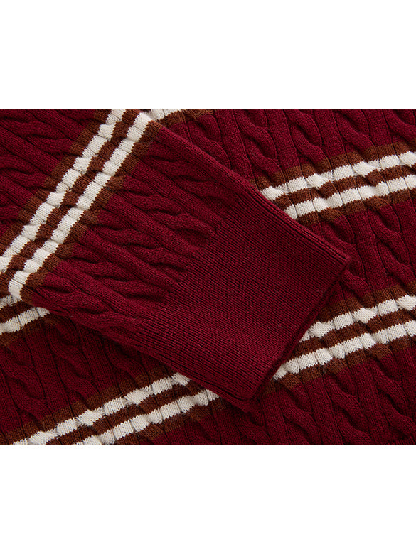 Retro Color Stripe Polo-Knit Top