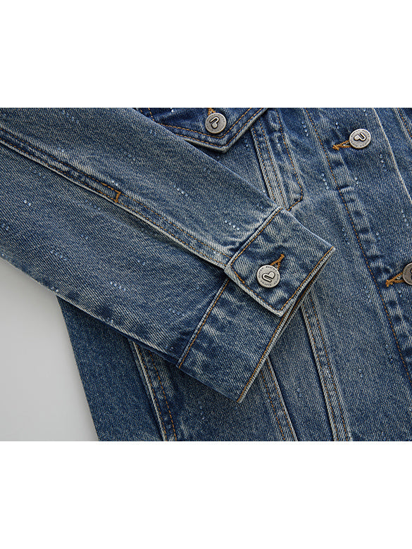 Clear Beads No-collar Denim Jacket