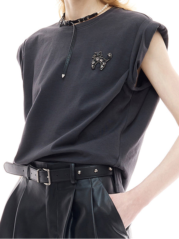 Cat Beads One-point Sleeveless T-shirt