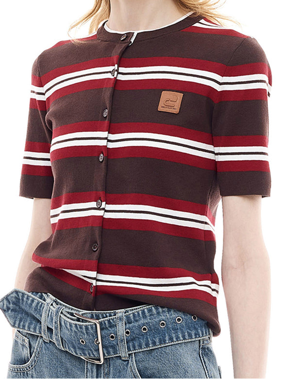 Retro-color Stripe Knit Cardigan