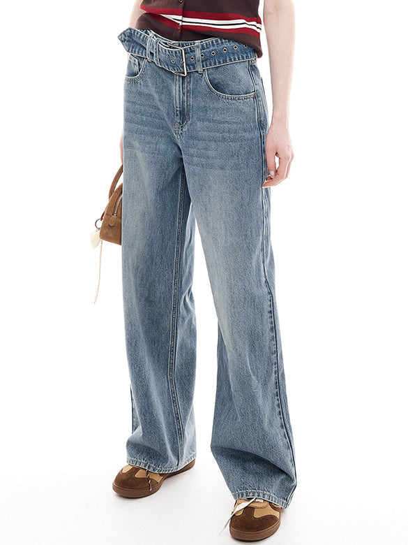 Belted Denim Pants