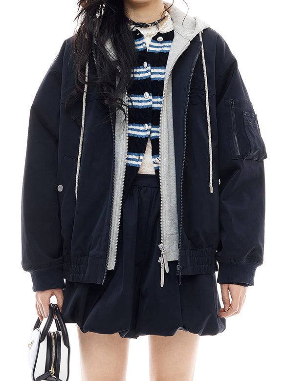 Sweat Hoodie Layered Blouson
